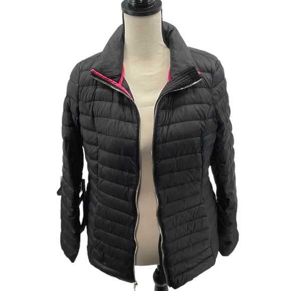 Kate Spade Quilted Down Puffer Full Zip Lightweight Hooded Jacket Black Small P - Picture 13 of 17